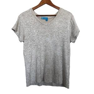 Fresh Produce Women’s Sz L Short Sleeve Tan White Floral Print Top